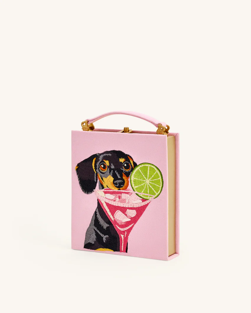 Taya-Puppy Pattern Book Shape Clutch Bag - Pink