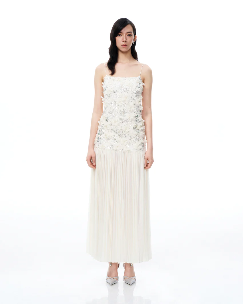 Galadriel 3D Floral Sequin Maxi Dress - White