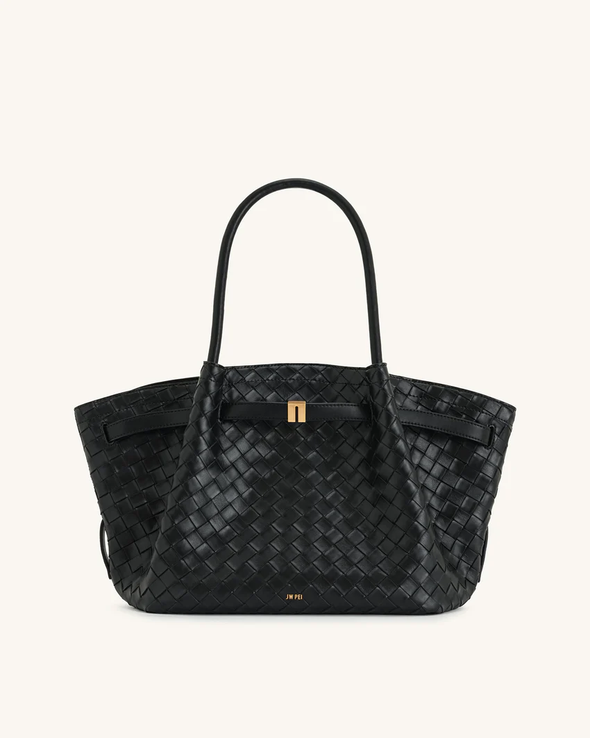Hana Medium Weave Texture Tote Bag - Black
