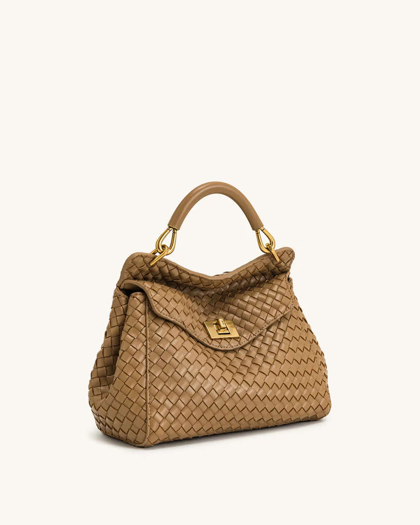 Lucia Classic Top Handle Woven Bag - Brown