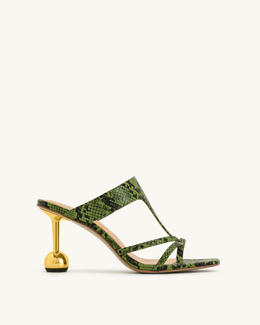 Cora Snakeskin Heeled Flip Flops - Green