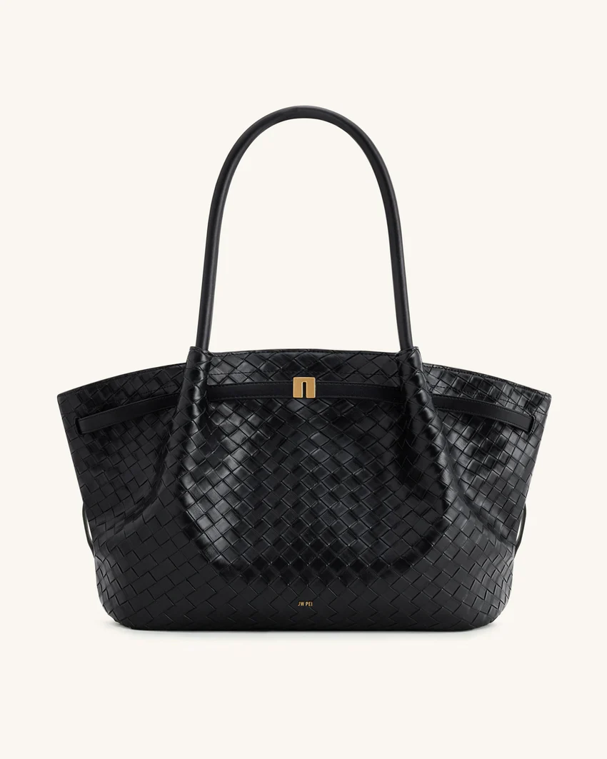 Hana Large Weave Texture Tote Bag - Black
