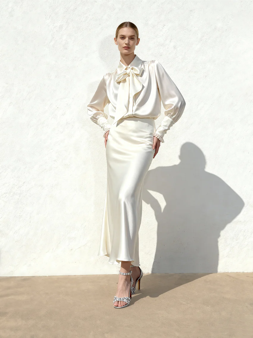 Liquid Satin Mermaid Maxi Skirt - White