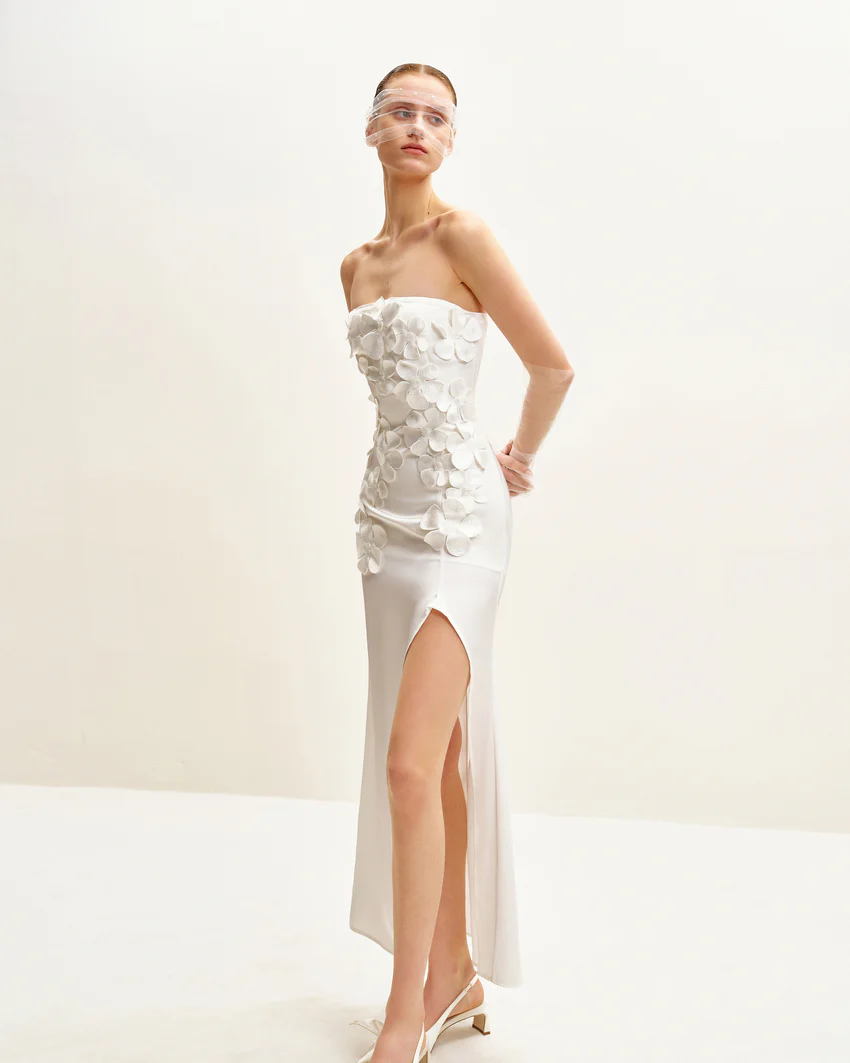 Floral Embroidered Long Dress - White