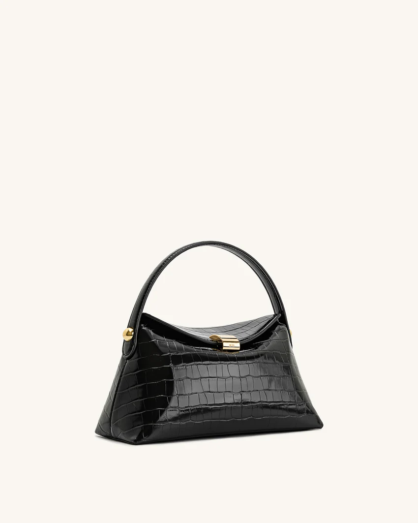 Talia Top Handle Bag - Black Croc