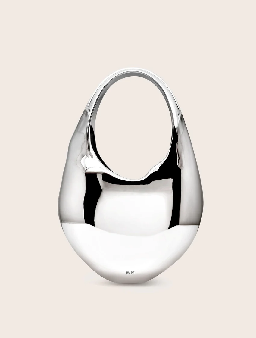 Lillian Face Crescent Top Handle Bag - Silver