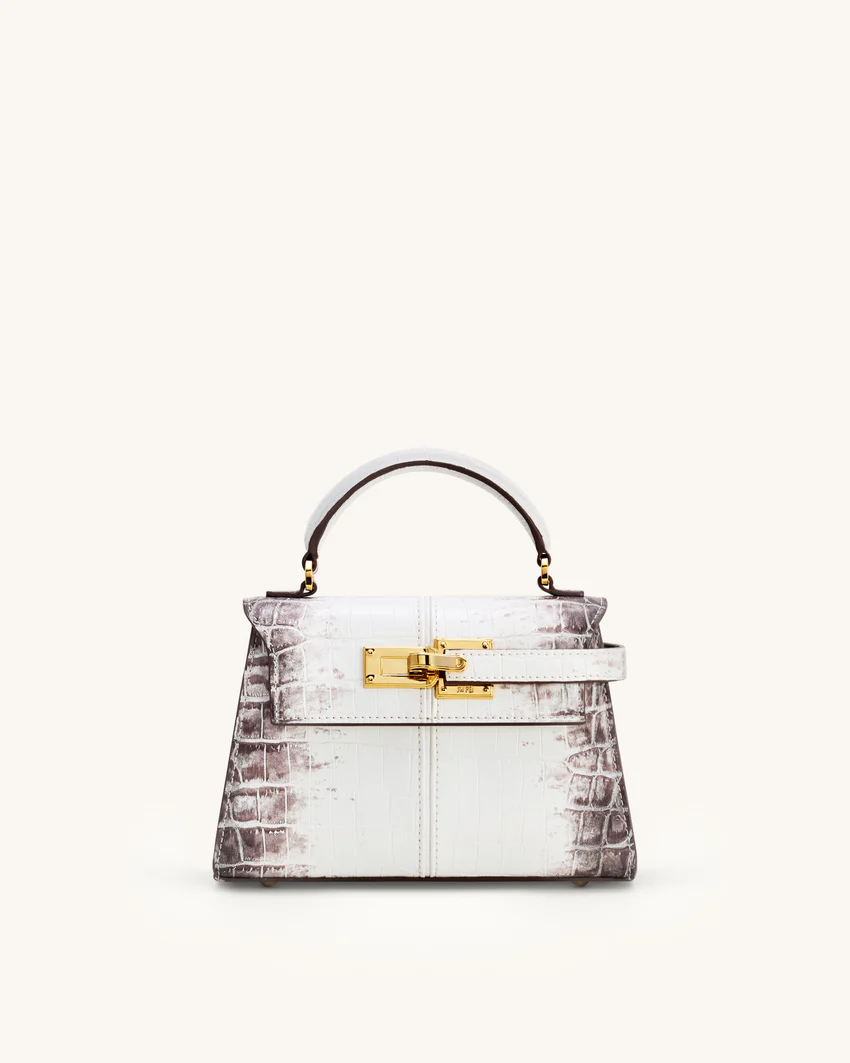 Elise Top Handle Bag - White Croc
