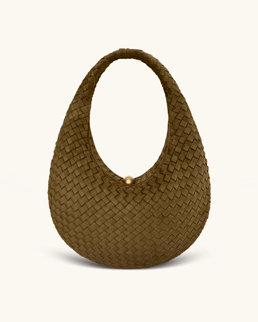 Nola Faux Suede Woven Hobo Shoulder Bag - Olive Green