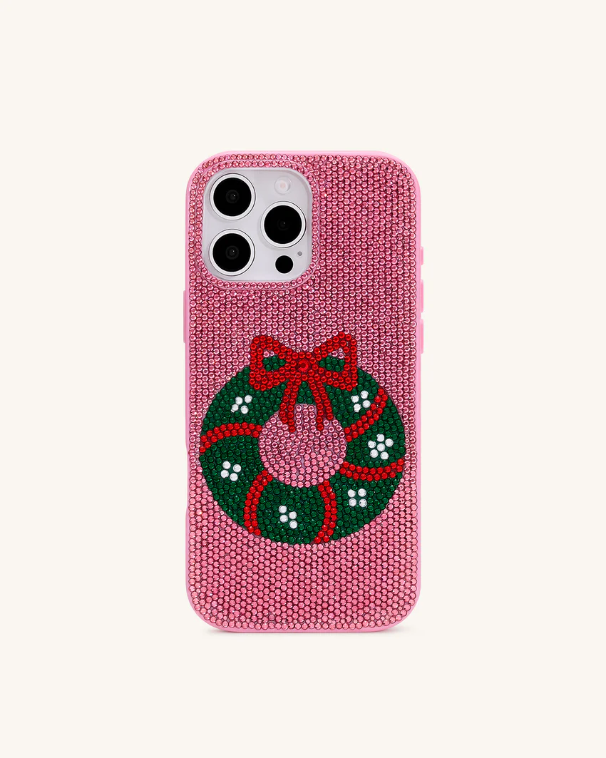Holiday Wreath Bling Phone Case - Pink