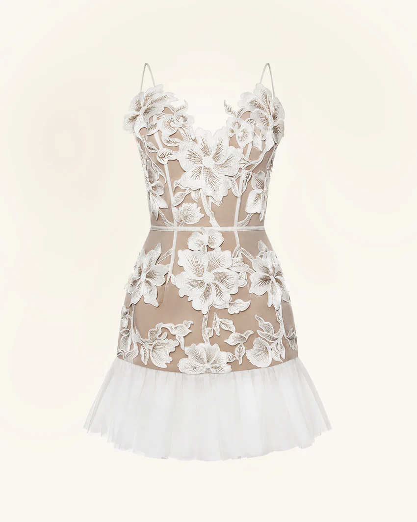 Floral Sling Mini Dress - White