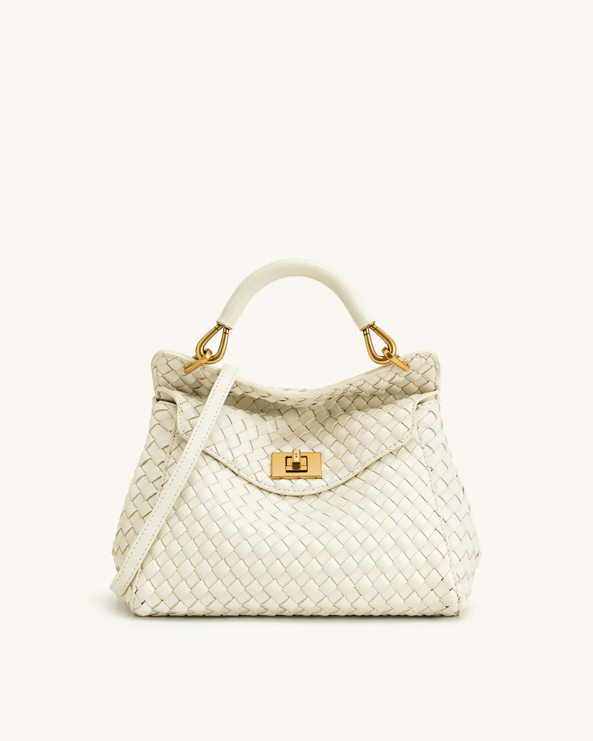 Lucia Classic Top Handle Woven Bag - White