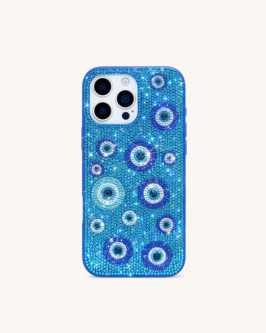 Evil Eye Artificial Crystal Embellished Phone Case - Blue