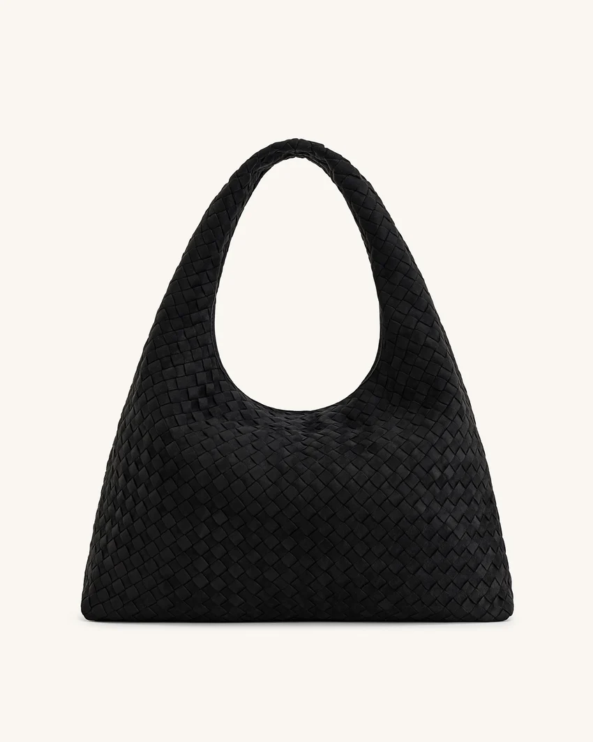 Iaura Faux Suede Woven Shoulder Bag - Black