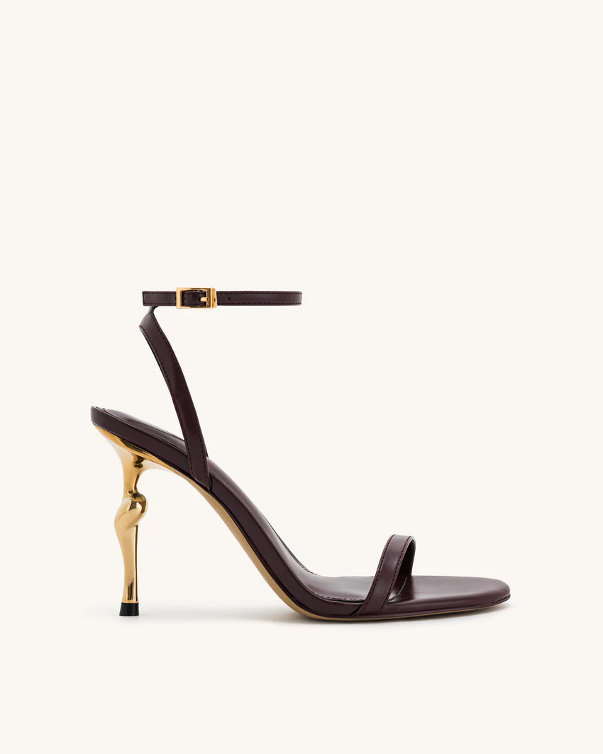 Alivia Gold Metal Heel Sandals - Claret Red