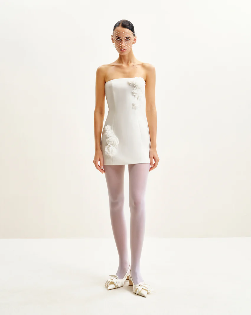 Blossoming Elegance Strapless Dress - White