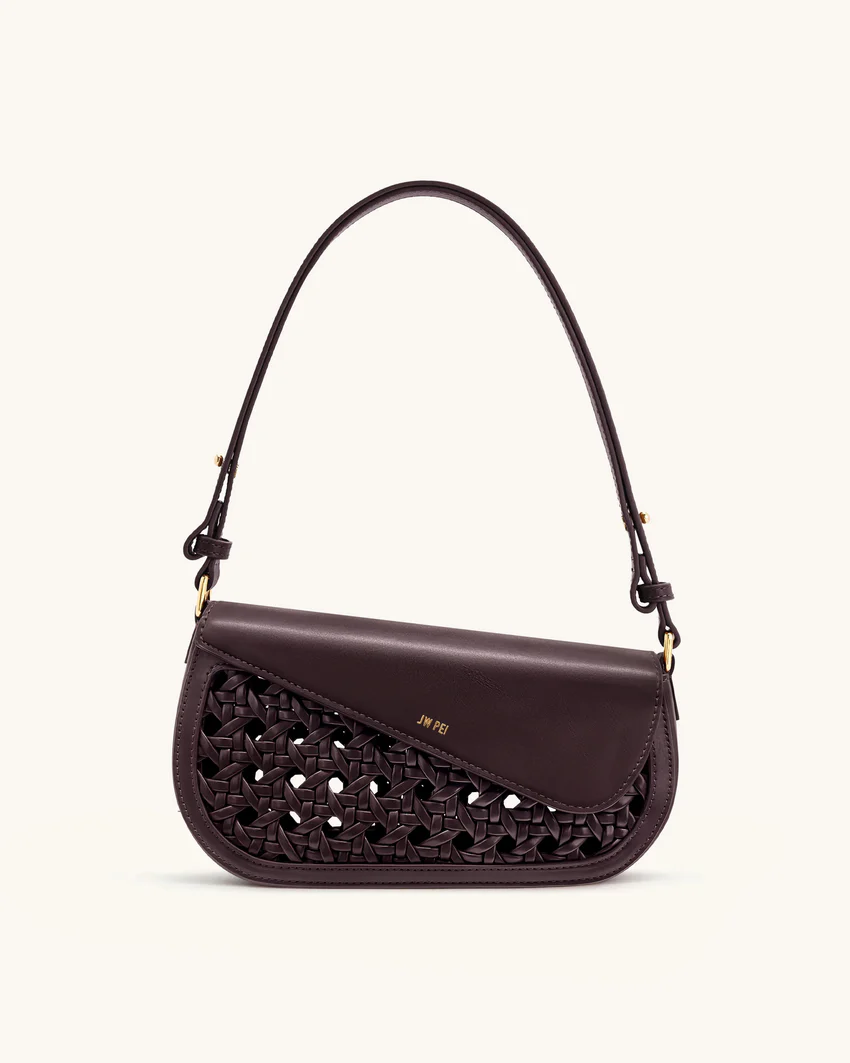 Addisyn Cutout Woven Shoulder Bag - Burgundy