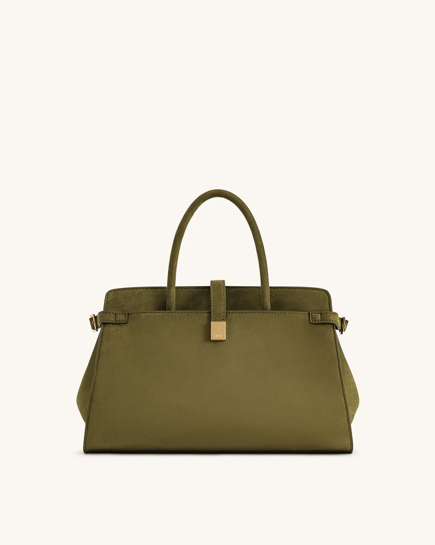 Saige Faux Suede Tote Bag - Olive Green