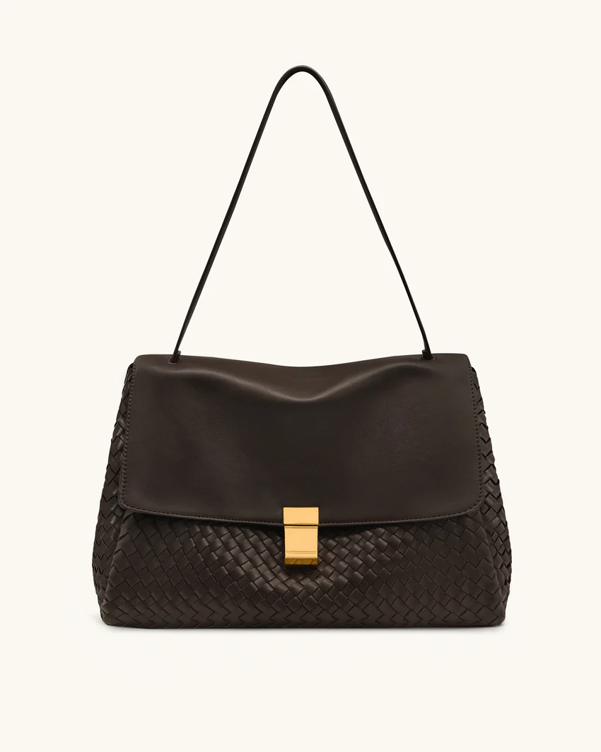 Hilary Woven Shoulder Bag - Dark Brown