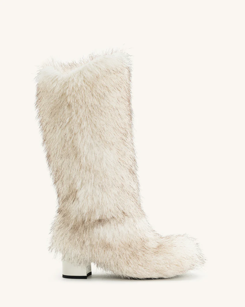Isabella Slouchy Faux Fur Boots - White