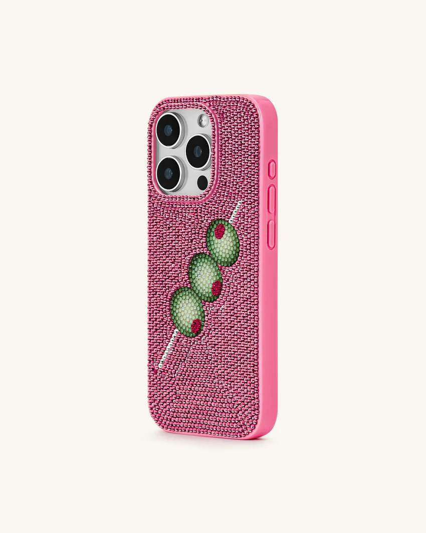 Olive Skewer Rhinestone Phone Case – Pink