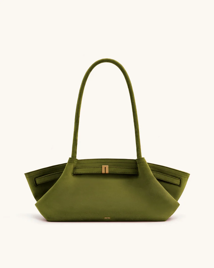 Hana Wide Faux Suede Tote Bag - Olive Green