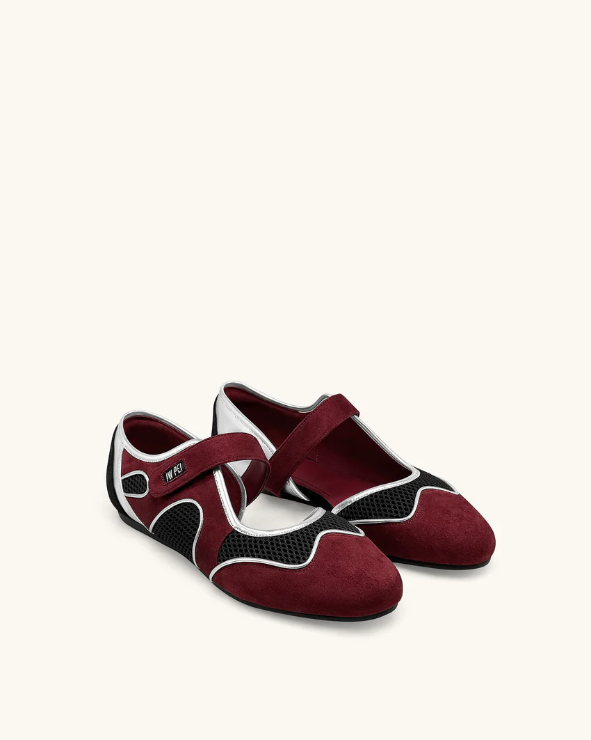 Zoe Mary Janes Flats – Burgundy Black