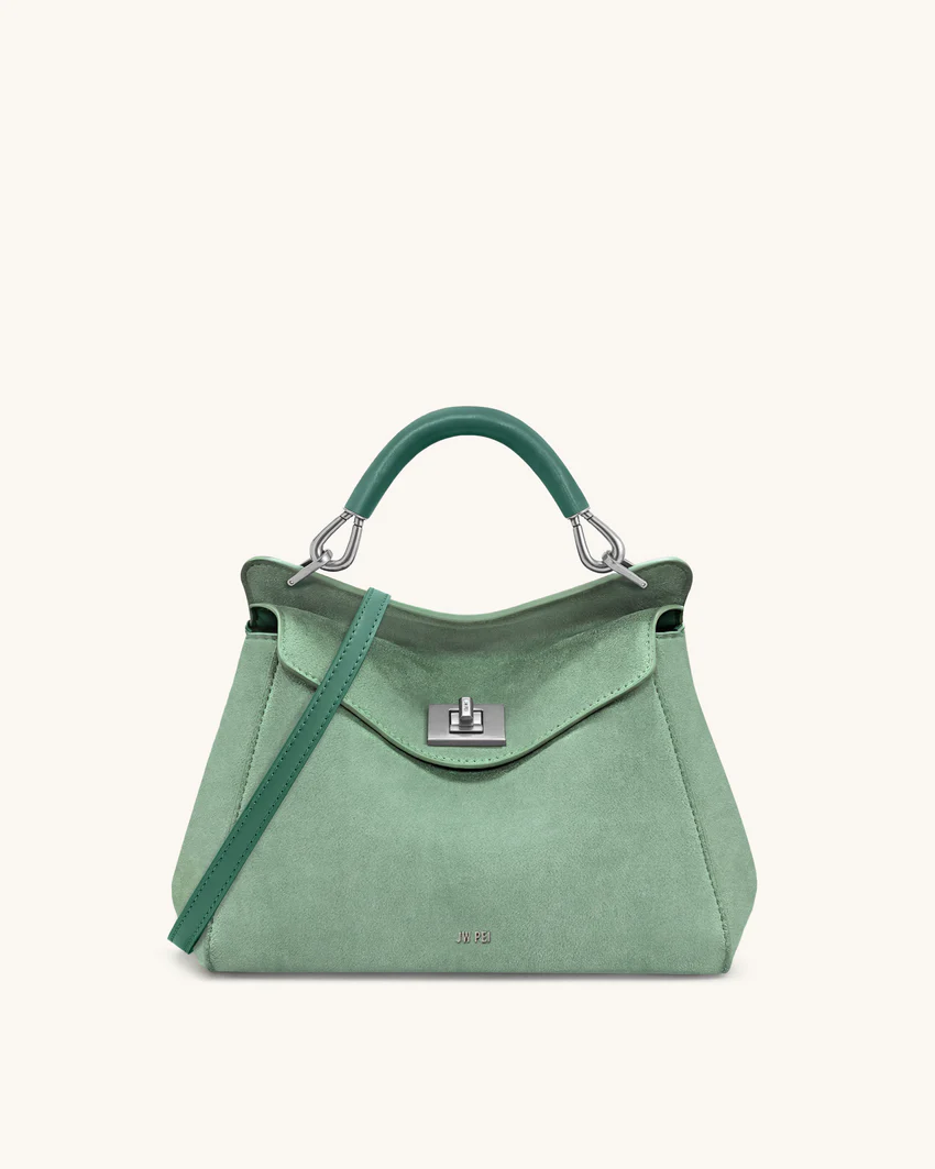 Lucia Classic Faux Suede Top Handle Bag - Matcha Green