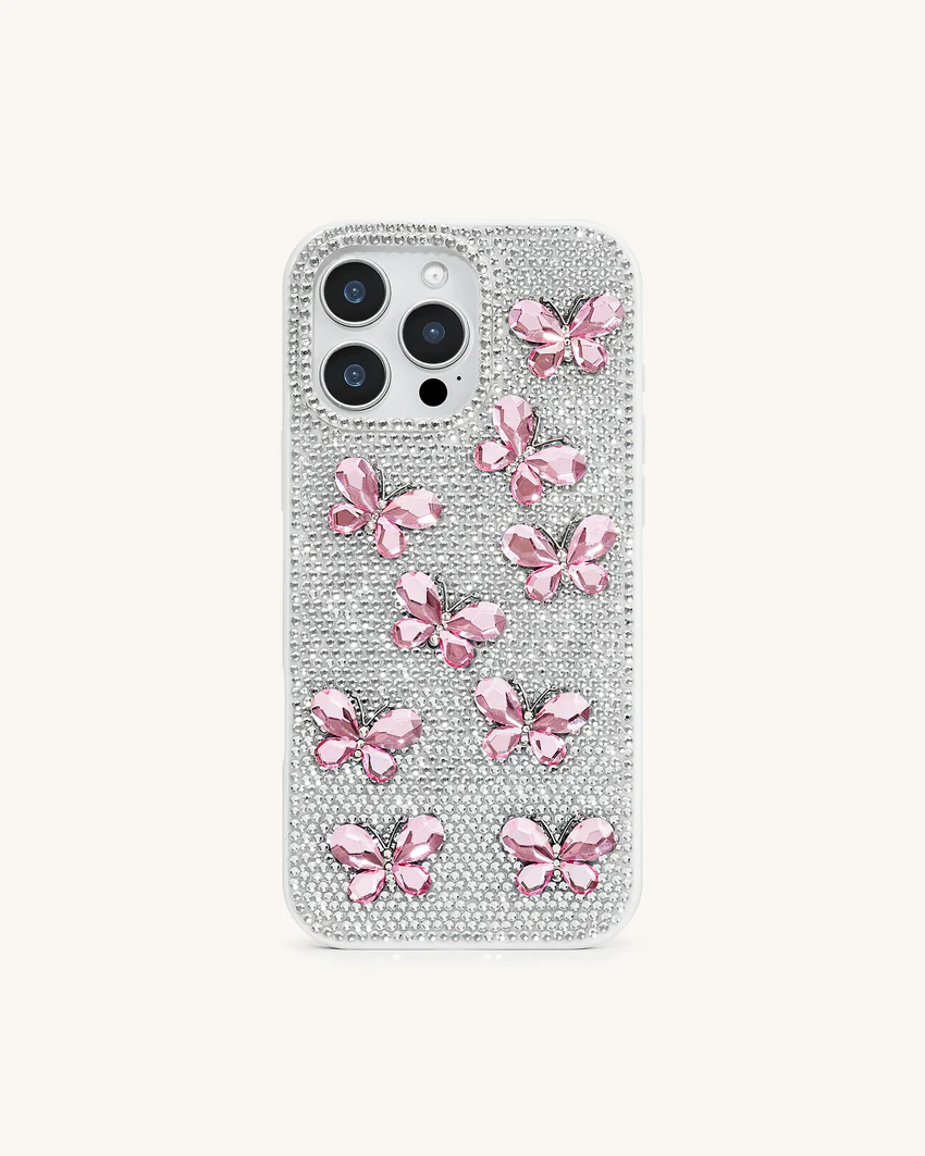 Butterfly Crystal Phone Case - White