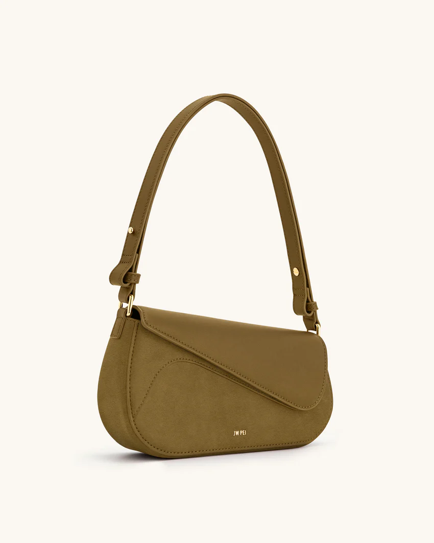 Addisyn Faux Suede Panel Shoulder Bag - Olive