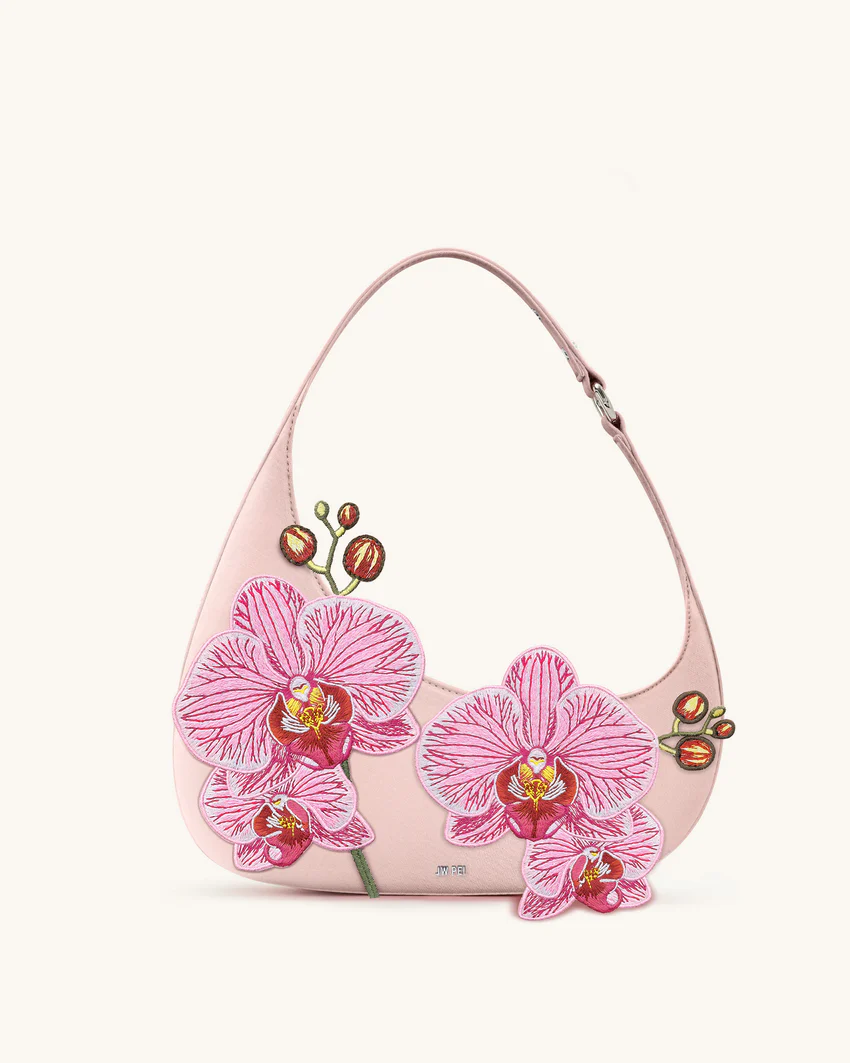 Harlee Orchid Embroidered Shoulder Bag - Pink