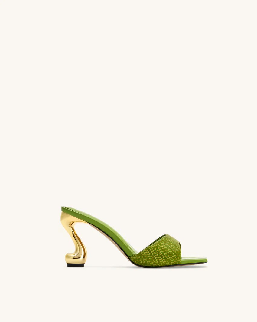 Hannah Snakeskin Heel Mules - Green