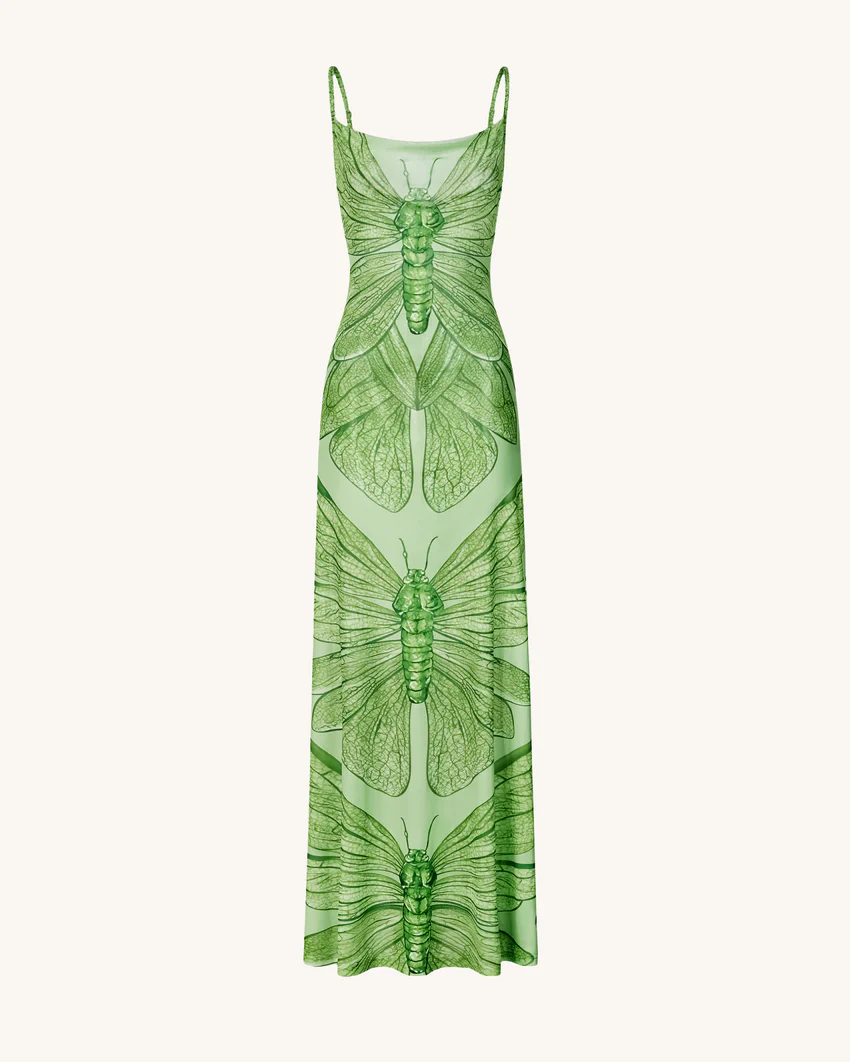 Dragonfly Totem Maxi Dress - Green