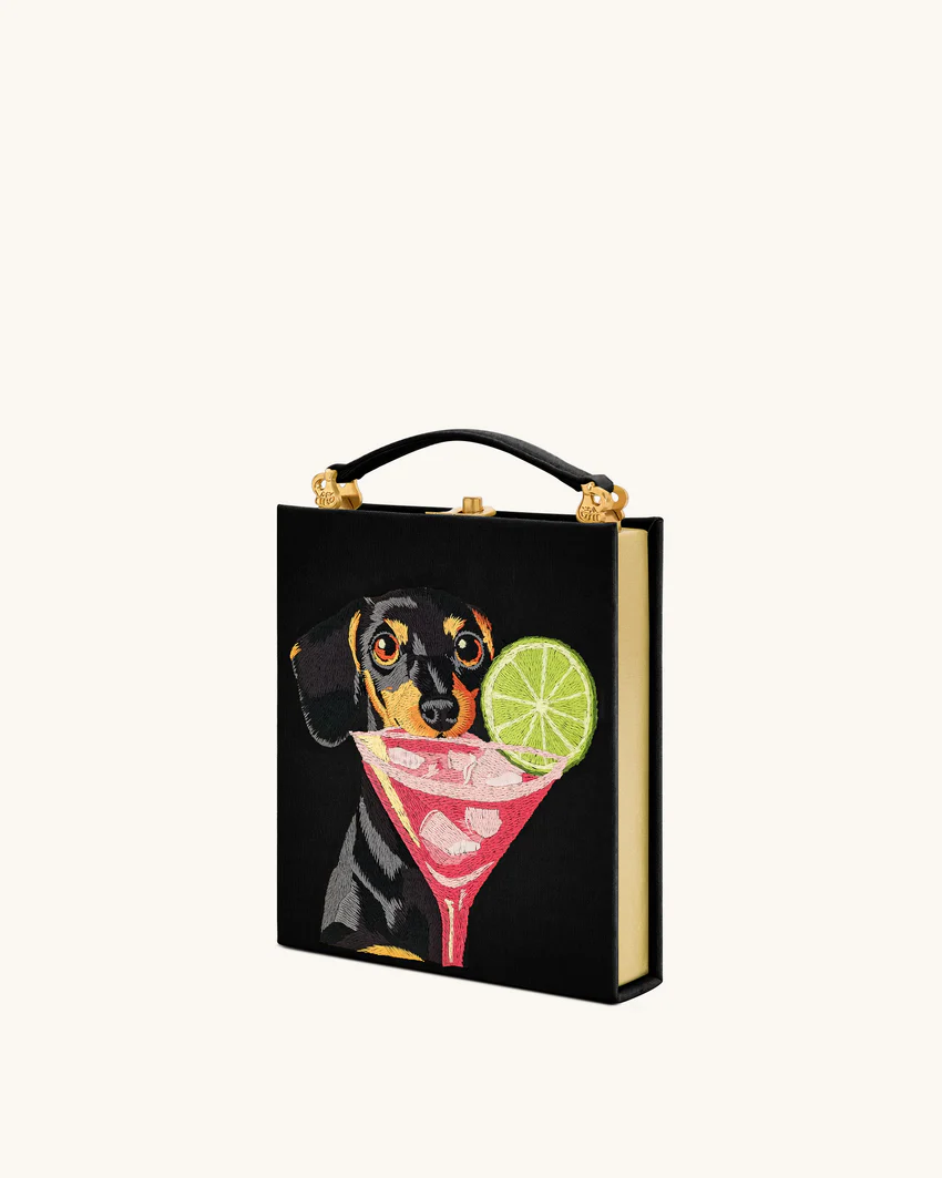 Taya-Puppy Pattern Book Shape Clutch Bag - Black