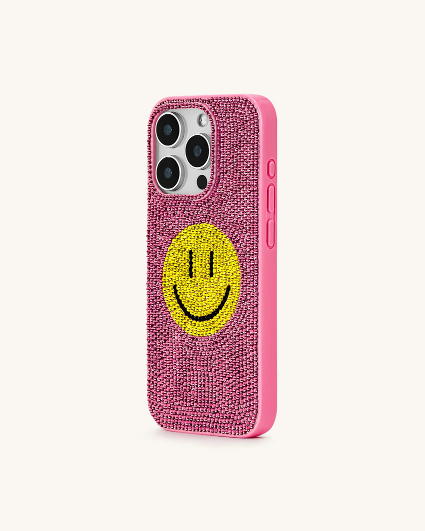 Smile Face Artificial Crystal Phone Case - Pink