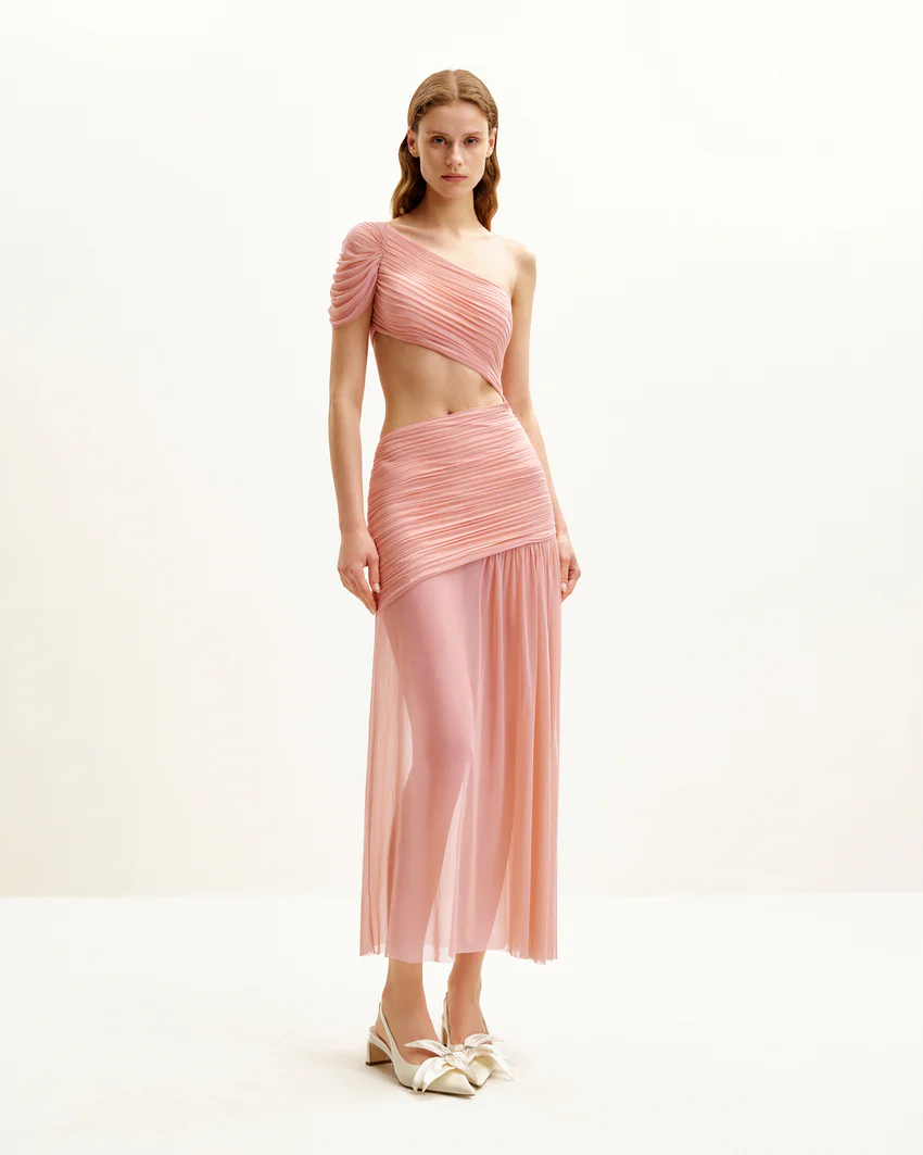 Mia Pleated Mesh Dress - Blush