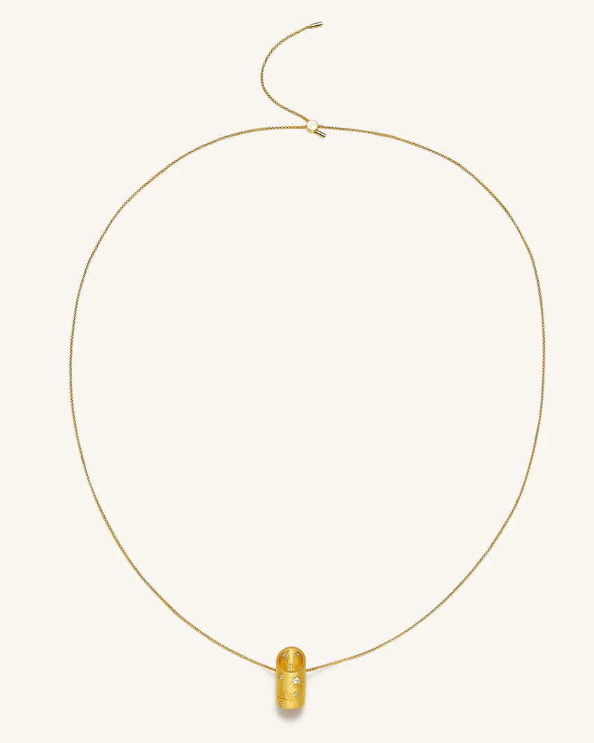 Bamboo Necklace - 18ct Gold Plated & White Zircon