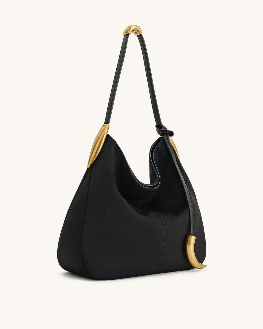 Nina Metal Charm Hobo Bag - Black