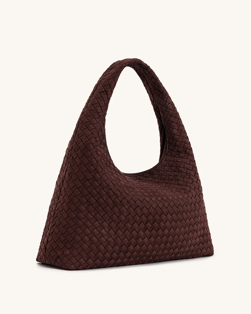 Iaura Faux Suede Woven Shoulder Bag - Dark Brown