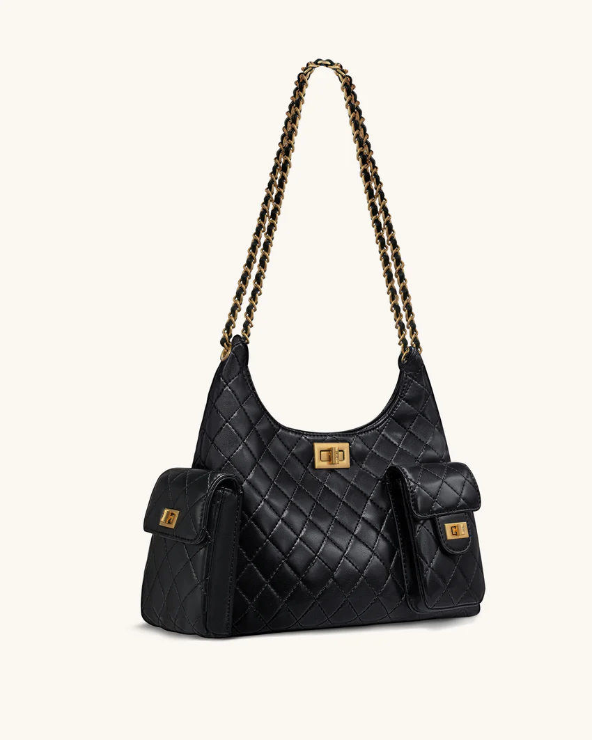 Vivian Quilted Chain Shoulder Bag - Black