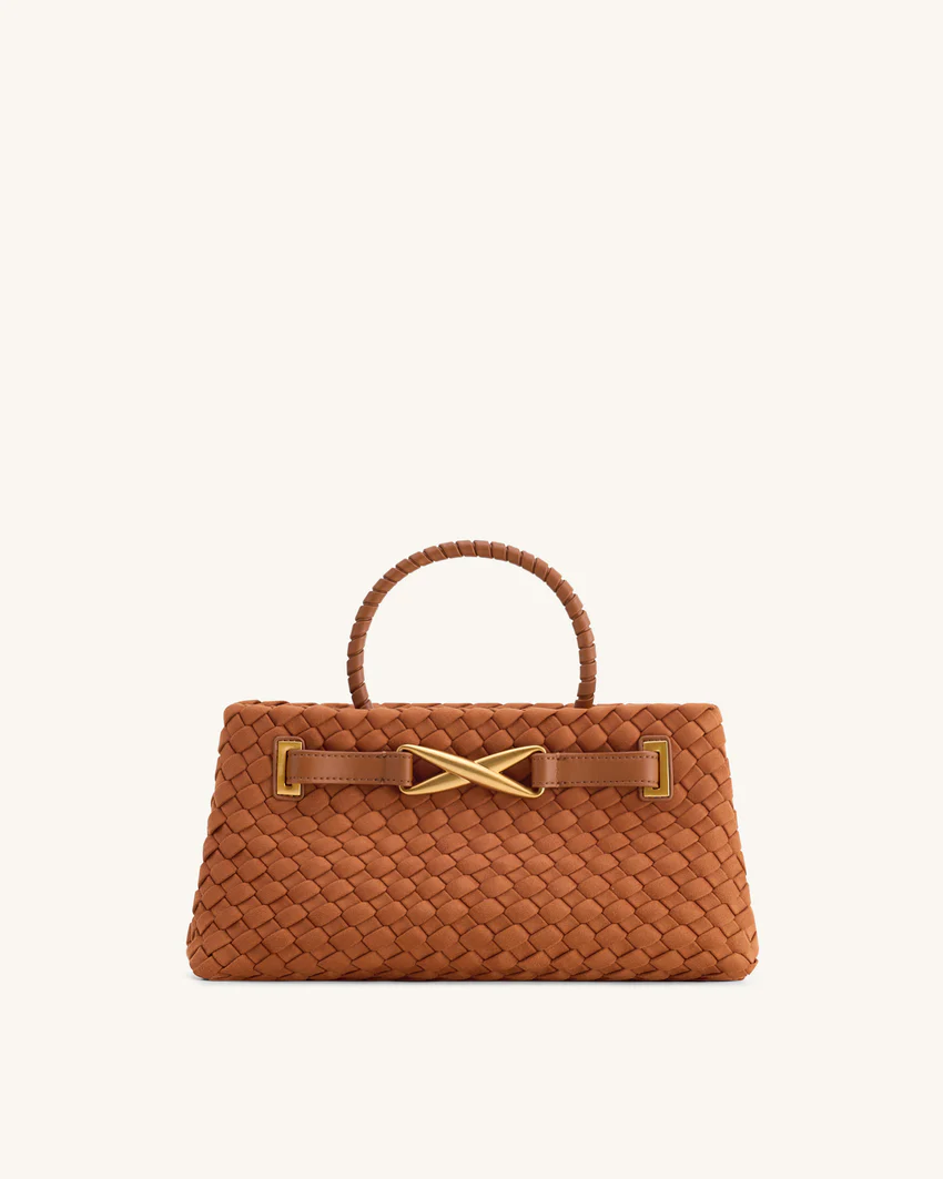 Elora Faux Suede Woven Tote Bag - Brown