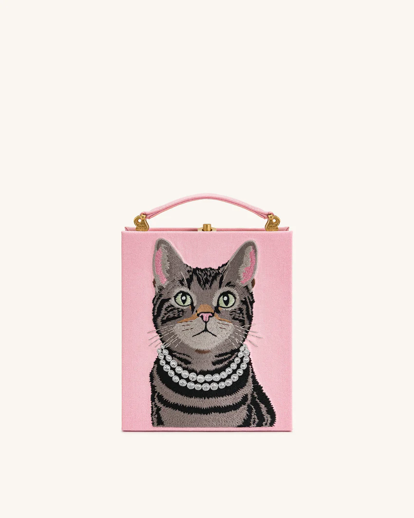 Taya Tabby Cat Pattern Book Shape Clutch Bag - Pink