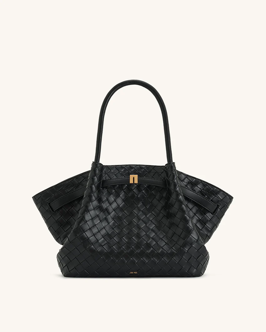 Hana Medium Weave Texture Tote Bag - Black