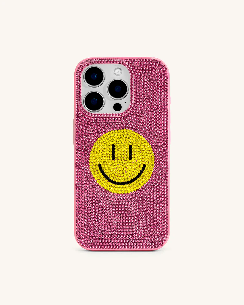 Smile Face Artificial Crystal Phone Case - Pink