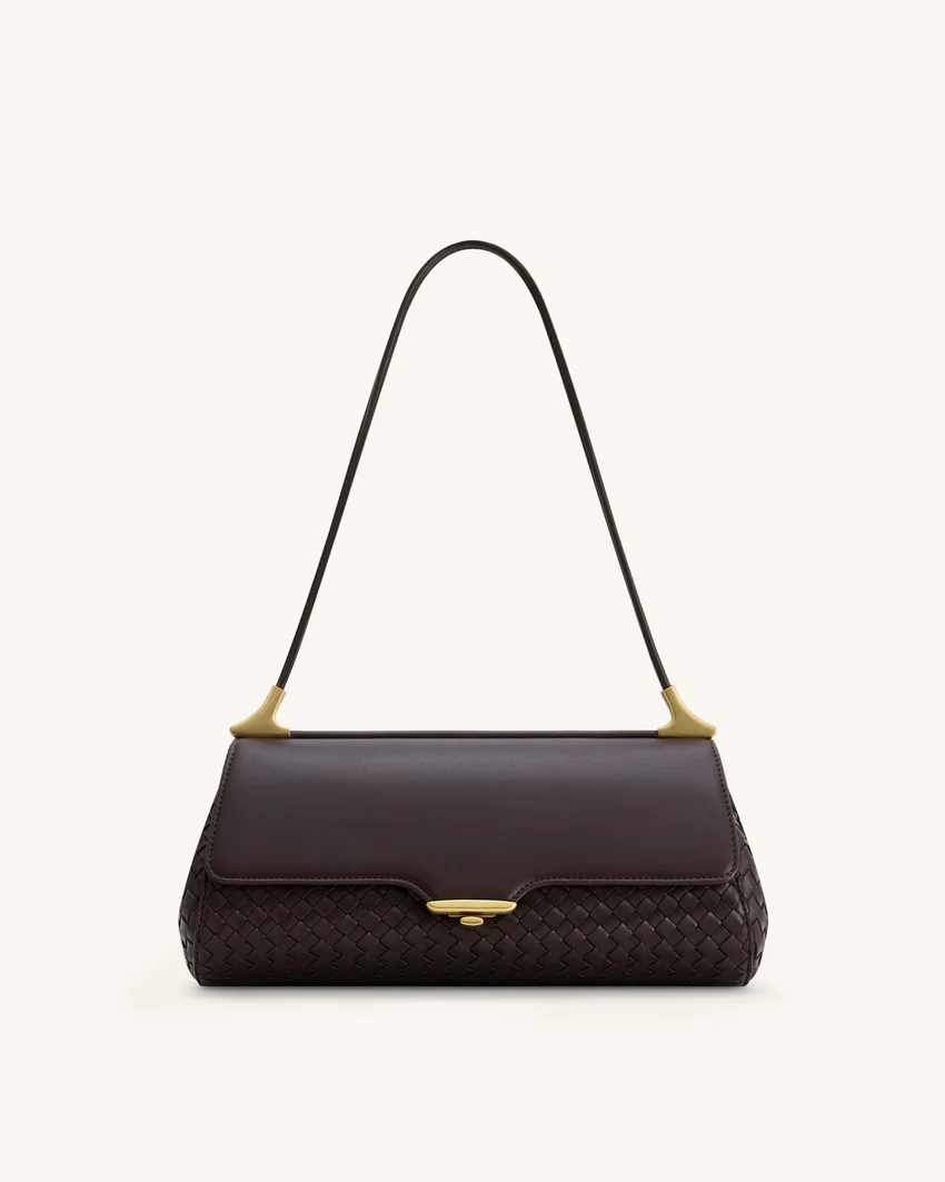 Eloise Woven Shoulder Bag - Dark Brown