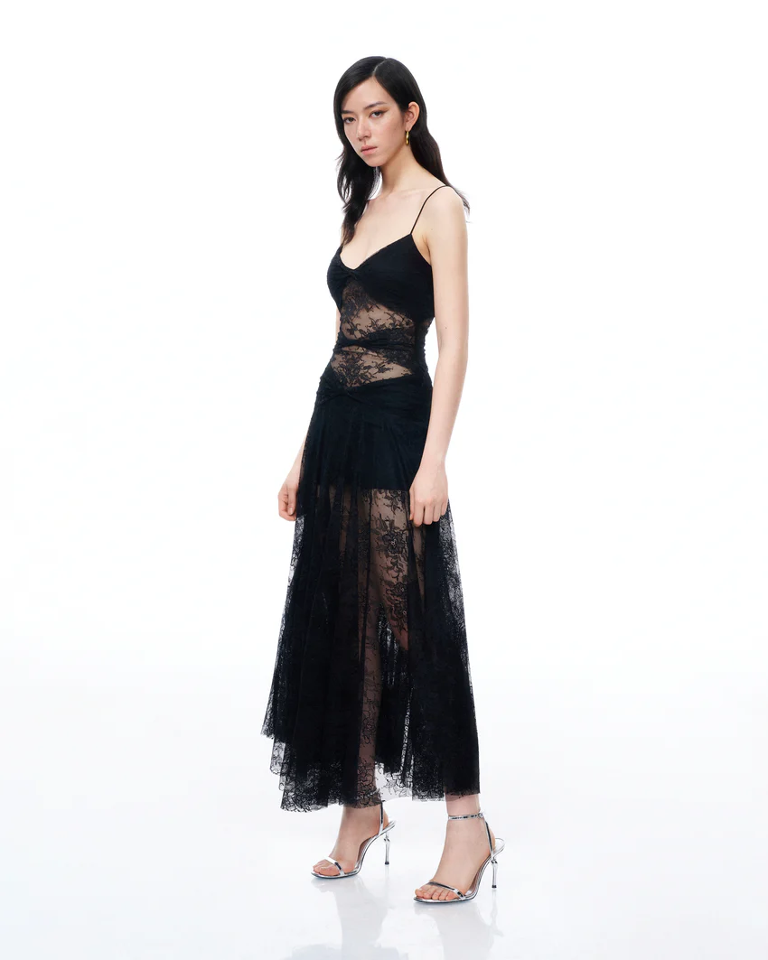 Indigo Floral Lace Dress - Black