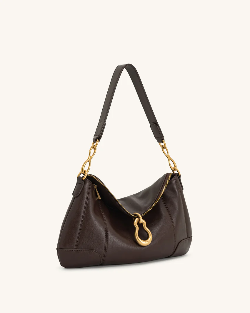 Jayla Metal Pendant Embellished Shoulder Bag - Dark Brown