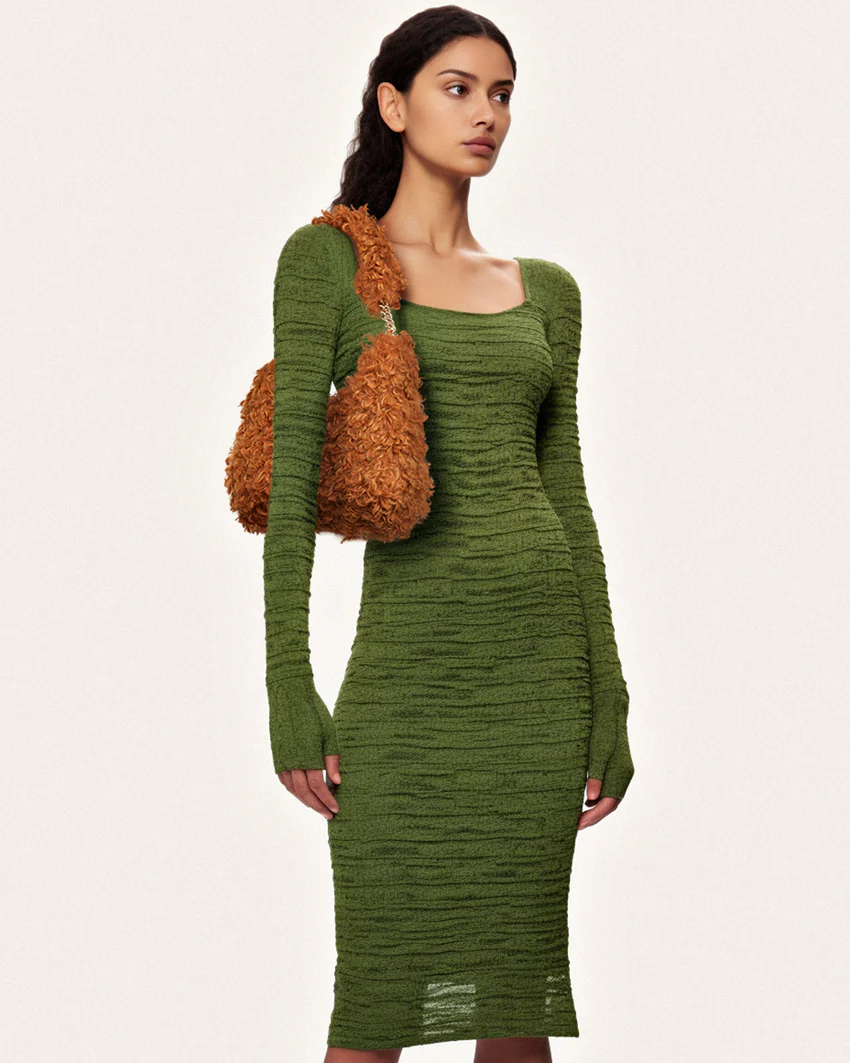 Ruby Faux Fur Fabric Shoulder Bag - Yellow Brown