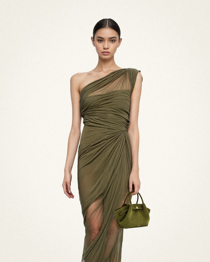 Hana Mini Faux Suede Tote Bag - Dark Olive