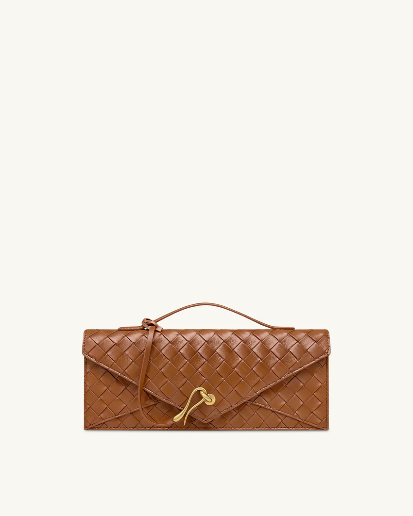 Celeste Woven Textured Envelope Top Handle Bag - Brown