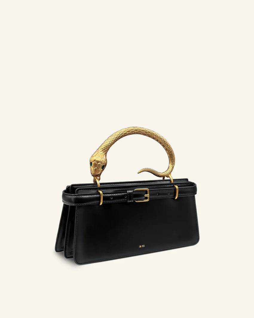 Elena Snake Handle Top Handle Bag - Black